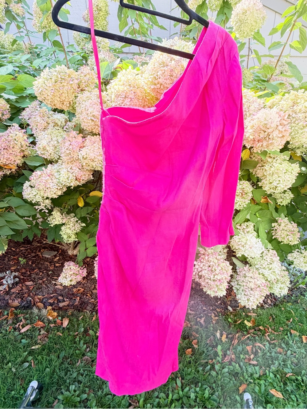 Veronica Beard Hot Pink One-Shoulder Dress with Sleeve Detail